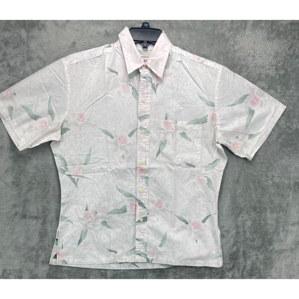 Kalaheo Women's Hawaiian Shirt Size M White‎ Floral Cotton Made in USA